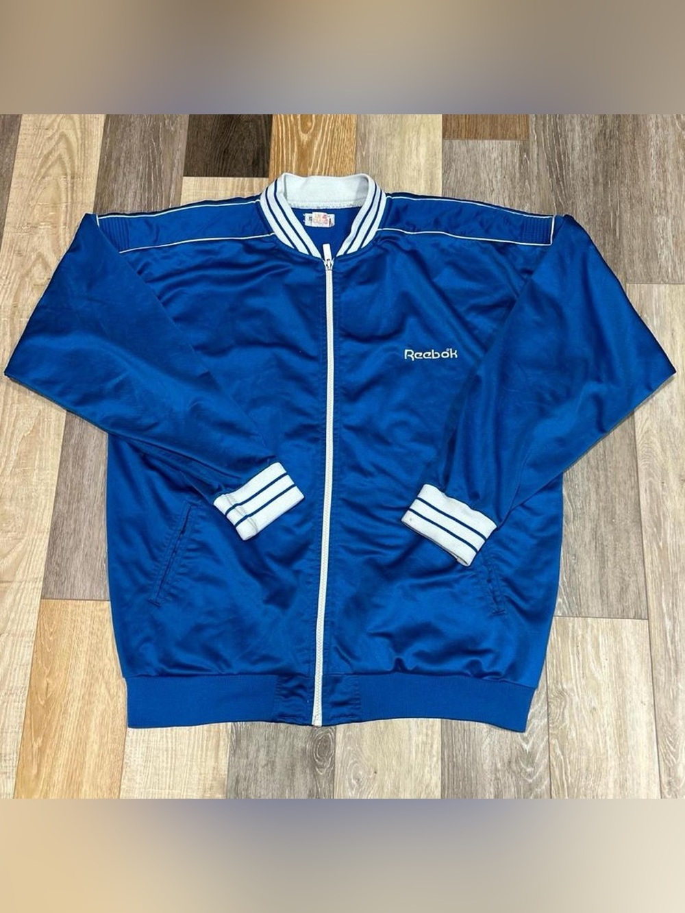 Reebok Men's Royal Blue Zip-Up Bomber Jacket with White Trim